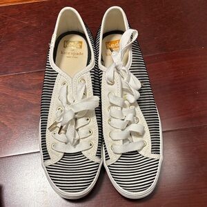 Kate Spade Black and White Striped Canvas Sneakers